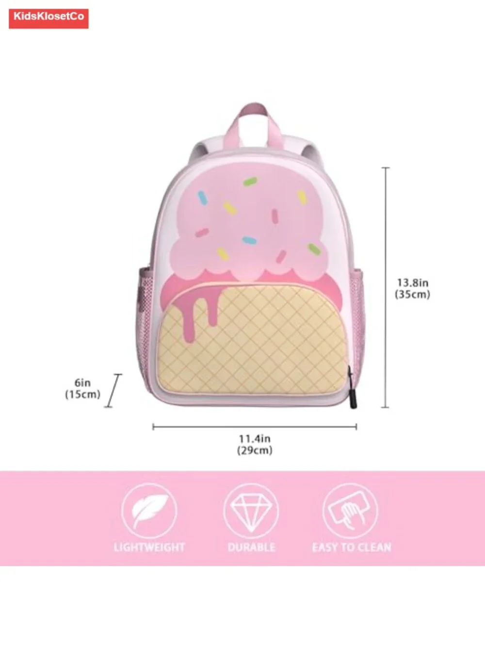 3D Ice Cream Toddler Backpack Water-Resistant Preschool Schoolbag